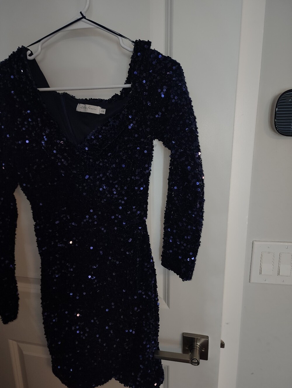All in Favor Navy Asymmetrical Sequin Dress - Picture 8 of 9
